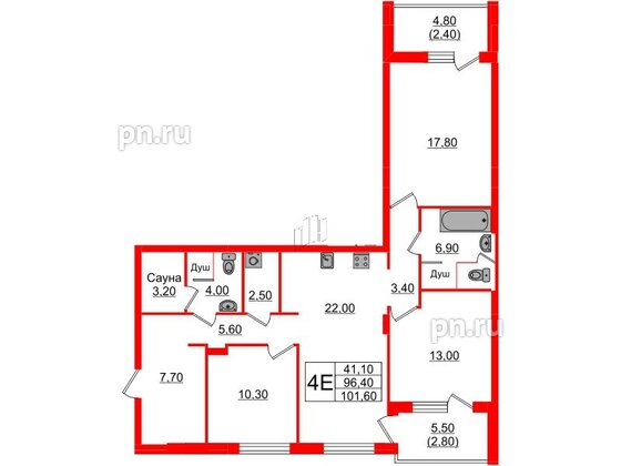 Квартира в Проект «RусскаЯ ЕвропА» ЖК «Вдохновение», 3 комнатная, 101.6 м², 2 этаж