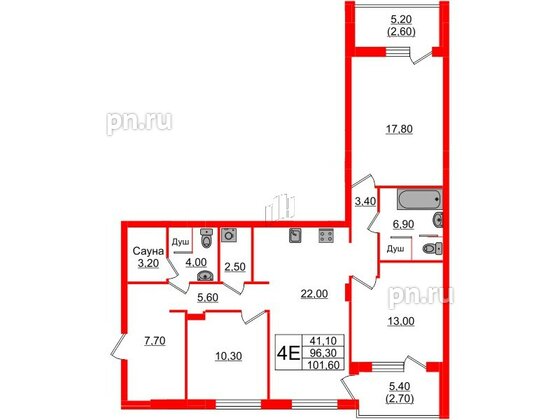 Квартира в Проект «RусскаЯ ЕвропА» ЖК «Вдохновение», 3 комнатная, 101.6 м², 5 этаж