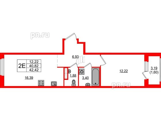 Квартира в ЖК Максималист, 1 комнатная, 42.42 м², 3 этаж