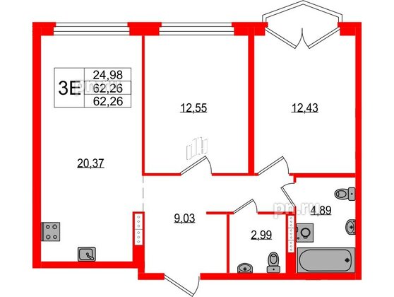 Квартира в ЖК Максималист, 2 комнатная, 62.26 м², 16 этаж