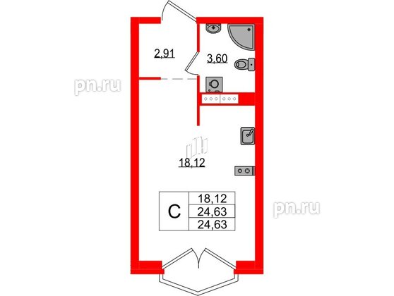 Квартира в ЖК Максималист, студия, 24.63 м², 17 этаж
