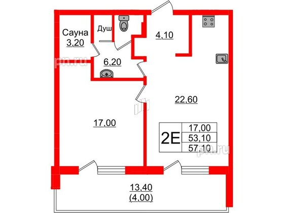 Квартира в Проект «RусскаЯ ЕвропА» ЖК «Вдохновение», 1 комнатная, 57.1 м², 8 этаж