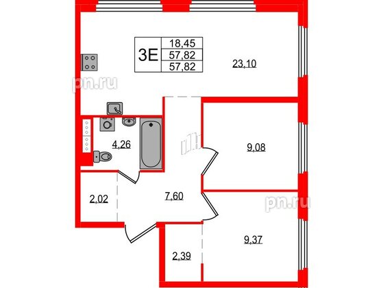 Квартира в ЖК Максималист, 2 комнатная, 57.82 м², 14 этаж