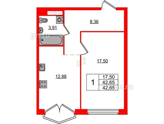 Квартира в ЖК Максималист, 1 комнатная, 42.65 м², 16 этаж