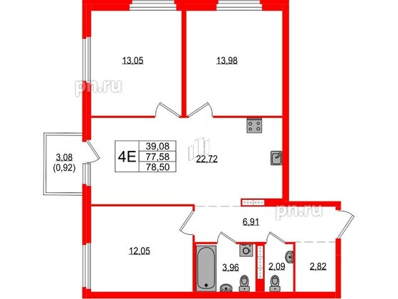 Квартира в ЖК Максималист, 3 комнатная, 78.5 м², 6 этаж