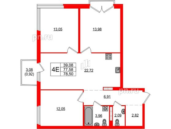 Квартира в ЖК Максималист, 3 комнатная, 78.5 м², 14 этаж