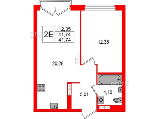 Квартира в ЖК «Максималист», 1 комнатная, 41.74 м², 15 этаж