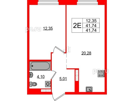Квартира в ЖК Максималист, 1 комнатная, 41.74 м², 8 этаж
