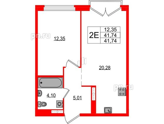 Квартира в ЖК «Максималист», 1 комнатная, 41.74 м², 16 этаж