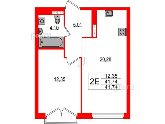 Квартира в ЖК «Максималист», 1 комнатная, 41.74 м², 16 этаж