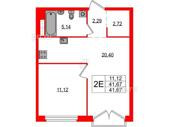 Квартира в ЖК «Максималист», 1 комнатная, 41.67 м², 13 этаж