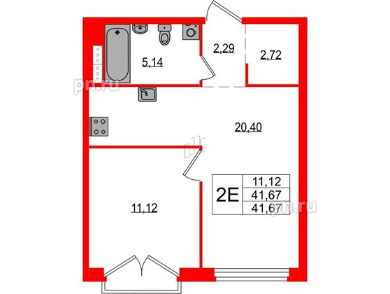Квартира в ЖК Максималист, 1 комнатная, 41.67 м², 16 этаж