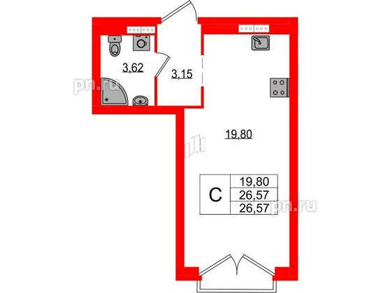 Квартира в ЖК Максималист, студия, 26.57 м², 13 этаж