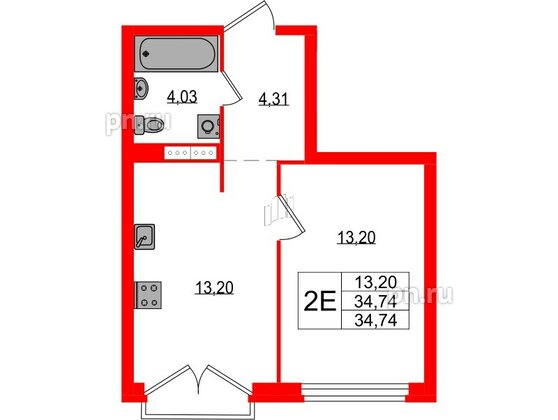 Квартира в ЖК Максималист, 1 комнатная, 34.74 м², 13 этаж
