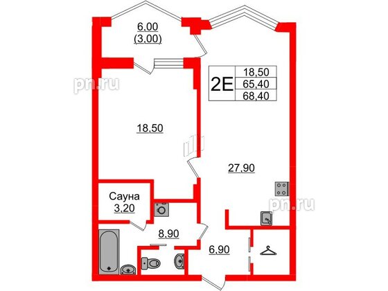 Квартира в Проект «RусскаЯ ЕвропА» ЖК «Вдохновение», 1 комнатная, 68.4 м², 5 этаж