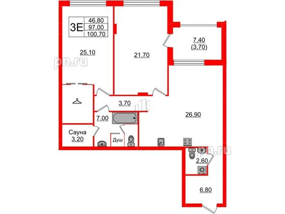 Квартира в Проект «RусскаЯ ЕвропА» ЖК «Вдохновение», 2 комнатная, 100.7 м², 4 этаж