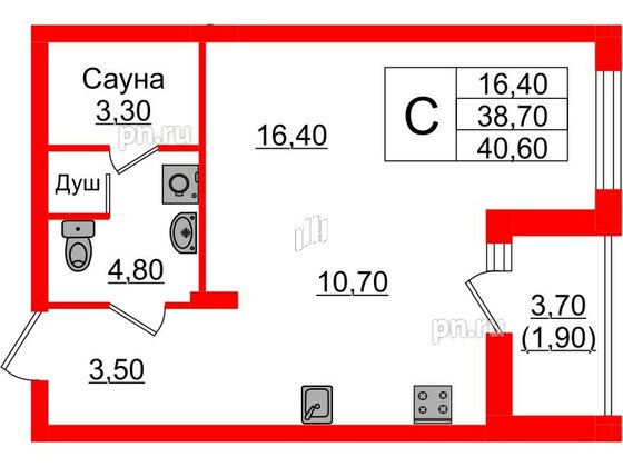 Квартира в Проект «RусскаЯ ЕвропА» ЖК «Вдохновение», студия, 40.6 м², 3 этаж