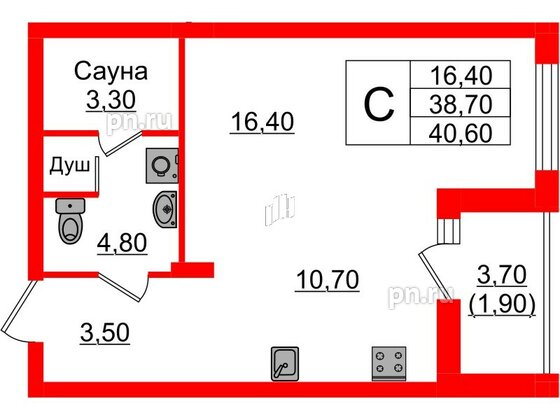 Квартира в Проект «RусскаЯ ЕвропА» ЖК «Вдохновение», студия, 40.6 м², 7 этаж