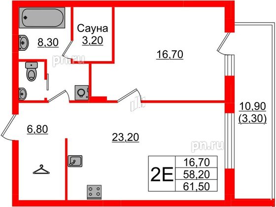 Квартира в Проект «RусскаЯ ЕвропА» ЖК «Вдохновение», 1 комнатная, 61.5 м², 3 этаж