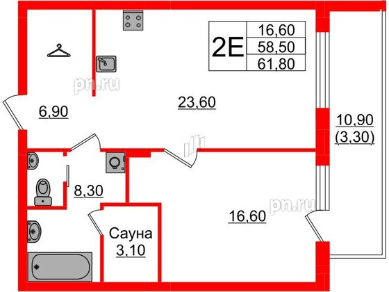 Квартира в Проект «RусскаЯ ЕвропА» ЖК «Вдохновение», 1 комнатная, 61.8 м², 3 этаж