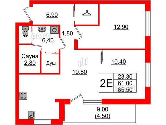 Квартира в Проект «RусскаЯ ЕвропА» ЖК «Вдохновение», 2 комнатная, 65.5 м², 8 этаж