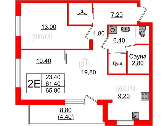 Квартира в Проект «RусскаЯ ЕвропА» ЖК «Вдохновение», 2 комнатная, 65.8 м², 3 этаж