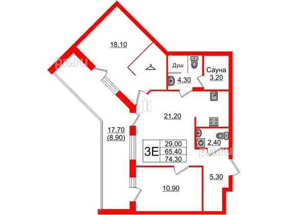 Квартира в Проект «RусскаЯ ЕвропА» ЖК «Вдохновение», 2 комнатная, 74.3 м², 2 этаж