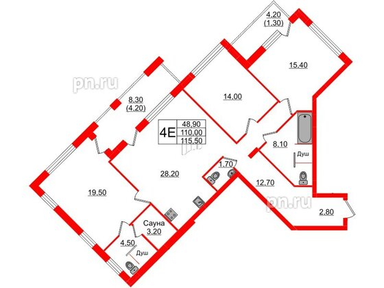 Квартира в Проект «RусскаЯ ЕвропА» ЖК «Вдохновение», 3 комнатная, 115.5 м², 2 этаж