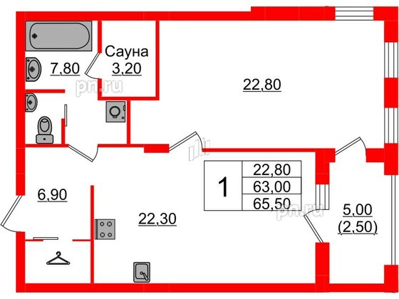 Квартира в Проект «RусскаЯ ЕвропА» ЖК «Вдохновение», 1 комнатная, 65.5 м², 4 этаж