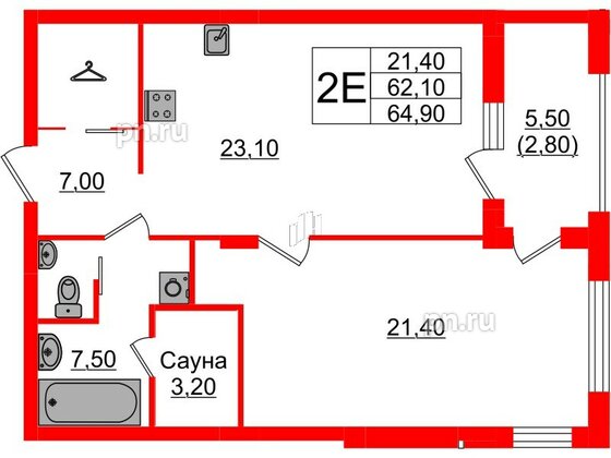 Квартира в Проект «RусскаЯ ЕвропА» ЖК «Вдохновение», 1 комнатная, 64.9 м², 3 этаж