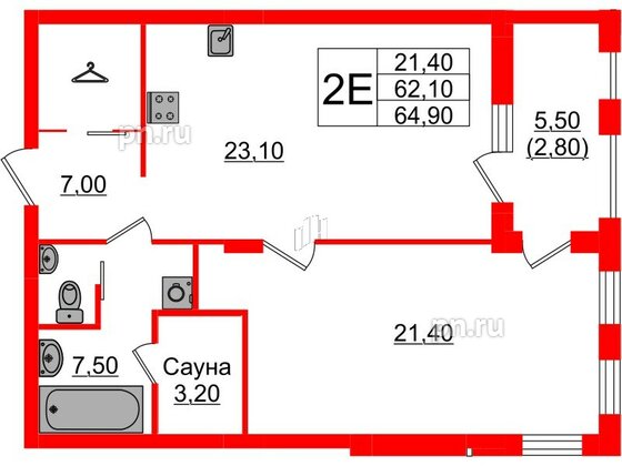 Квартира в Проект «RусскаЯ ЕвропА» ЖК «Вдохновение», 1 комнатная, 64.9 м², 4 этаж