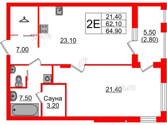 Квартира в Проект «RусскаЯ ЕвропА» ЖК «Вдохновение», 1 комнатная, 64.9 м², 5 этаж