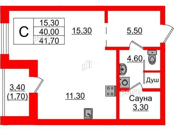 Квартира в Проект «RусскаЯ ЕвропА» ЖК «Вдохновение», студия, 41.7 м², 2 этаж