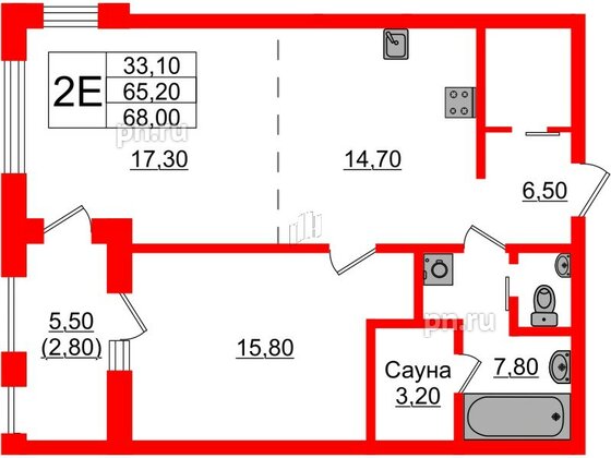 Квартира в Проект «RусскаЯ ЕвропА» ЖК «Вдохновение», 2 комнатная, 68 м², 4 этаж