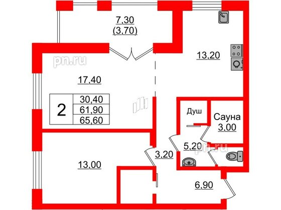 Квартира в Проект «RусскаЯ ЕвропА» ЖК «Вдохновение», 2 комнатная, 65.6 м², 5 этаж