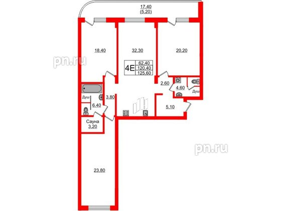 Квартира в Проект «RусскаЯ ЕвропА» ЖК «Вдохновение», 3 комнатная, 125.6 м², 2 этаж