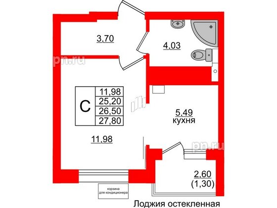 Квартира в ЖК Lake City-11, студия, 26.5 м², 2 этаж