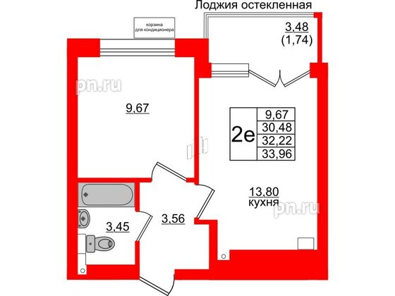 Квартира в ЖК Lake City-11, 1 комнатная, 32.22 м², 2 этаж