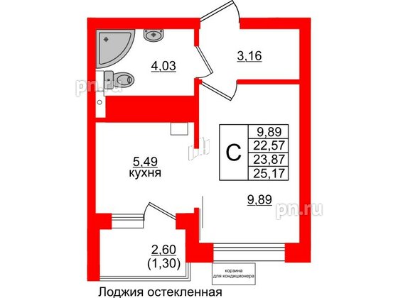 Квартира в ЖК Lake City-11, студия, 23.87 м², 3 этаж