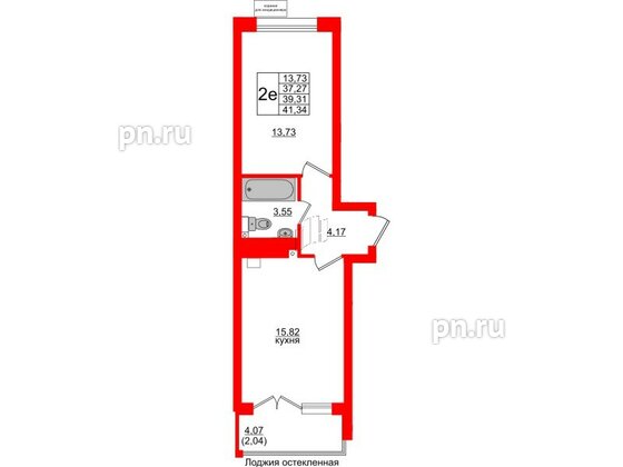 Квартира в ЖК Lake City-11, 1 комнатная, 39.31 м², 2 этаж