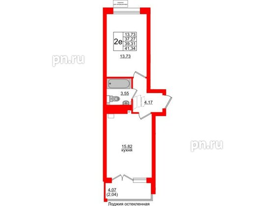 Квартира в ЖК Lake City-11, 1 комнатная, 39.31 м², 6 этаж