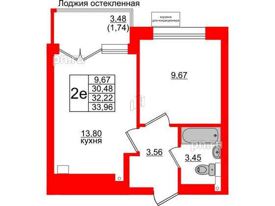 Квартира в ЖК Lake City-11, 1 комнатная, 32.22 м², 4 этаж