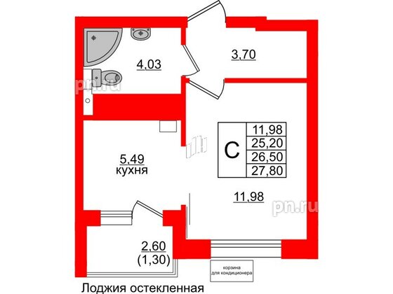 Квартира в ЖК Lake City-11, студия, 26.5 м², 4 этаж