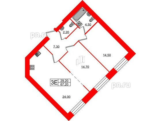 Квартира в ЖК Листва, 2 комнатная, 67.2 м², 2 этаж