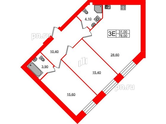 Квартира в ЖК Листва, 2 комнатная, 78 м², 2 этаж