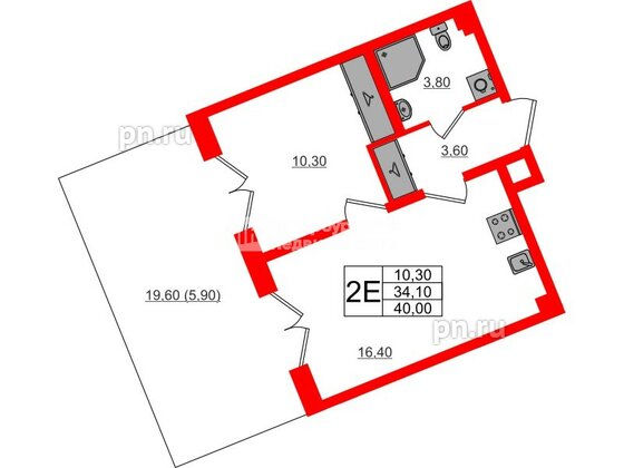 Квартира в ЖК «Пулково Лейк», 1 комнатная, 40 м², 1 этаж