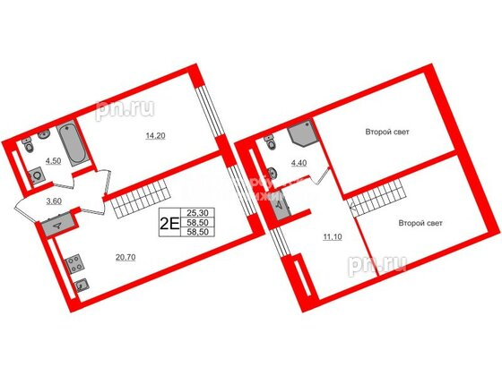 Квартира в ЖК «Пулково Лейк», 1 комнатная, 58.5 м², 4 этаж