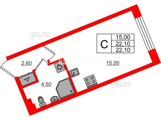 Квартира в ЖК «Пулково Лейк», студия, 22.1 м², 1 этаж