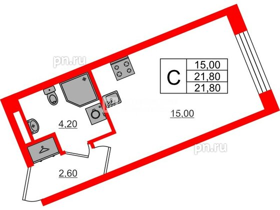 Квартира в ЖК «Пулково Лейк», студия, 21.8 м², 2 этаж