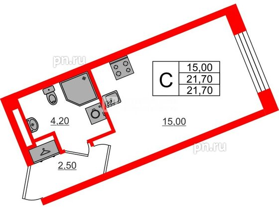 Квартира в ЖК «Пулково Лейк», студия, 21.7 м², 3 этаж